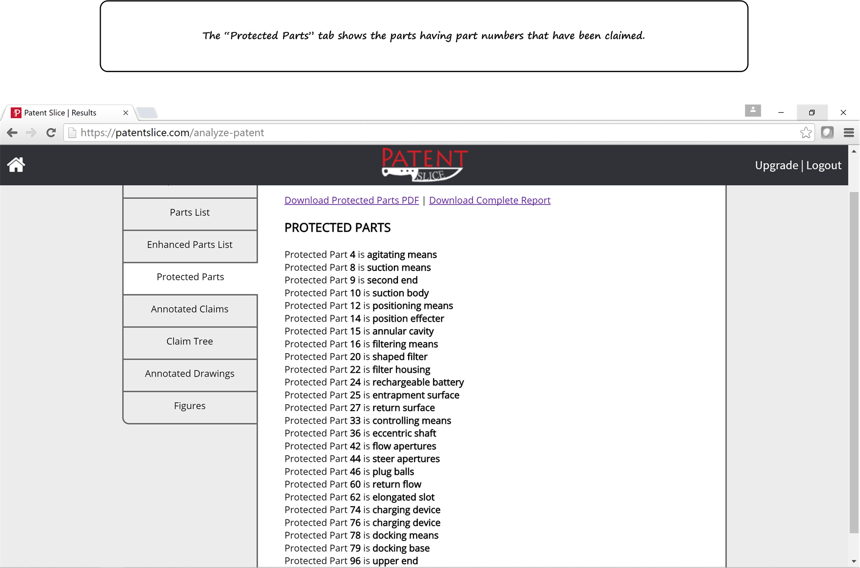 Protected Parts List of Patent