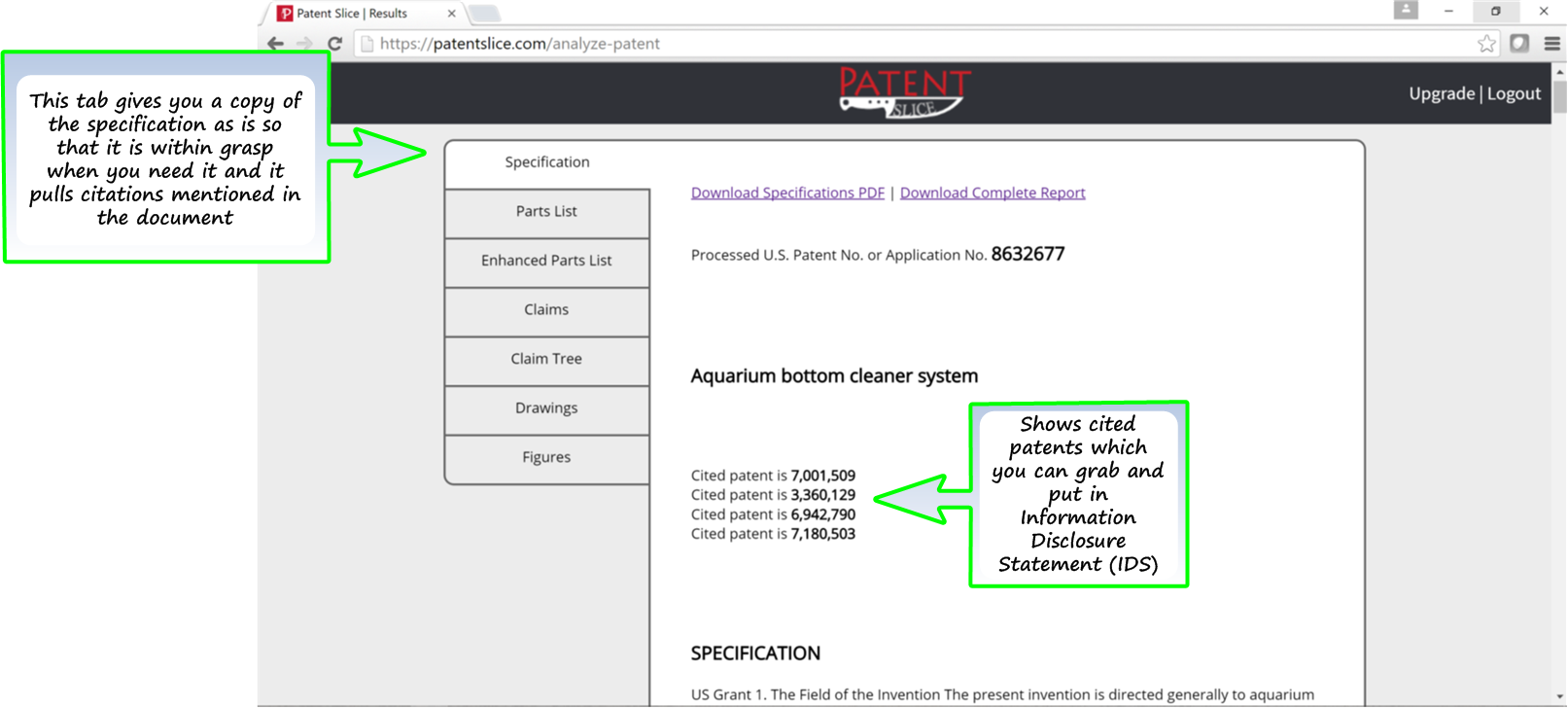 Specification of Patent